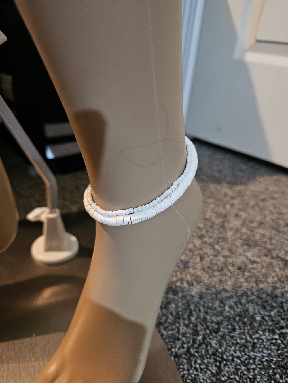2 White Beaded Anklets - Minimal Summer Charm